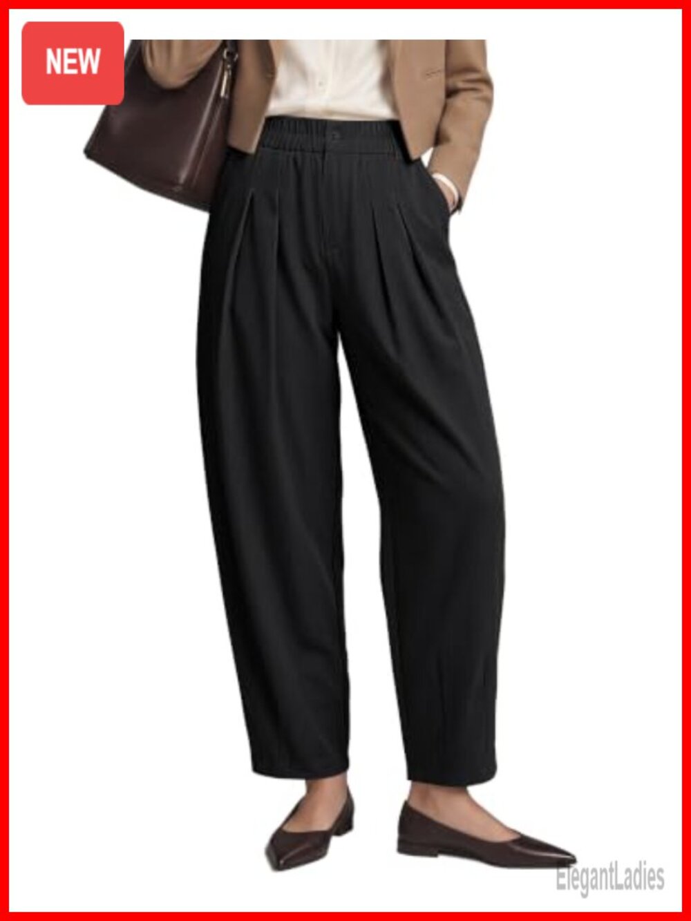 High Waisted Barrel Ankle Trousers Pleated Front Work Pants